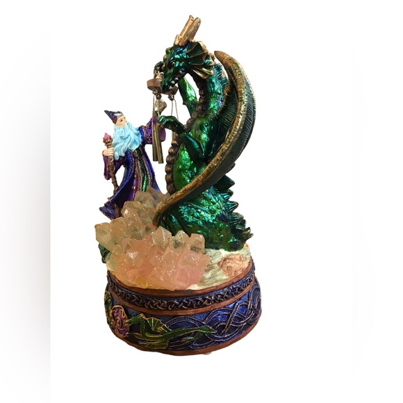 Vintage Musical Sculpture Fantasy Wizard And Dragon Crystals And Wind Chime - Picture 8 of 16
